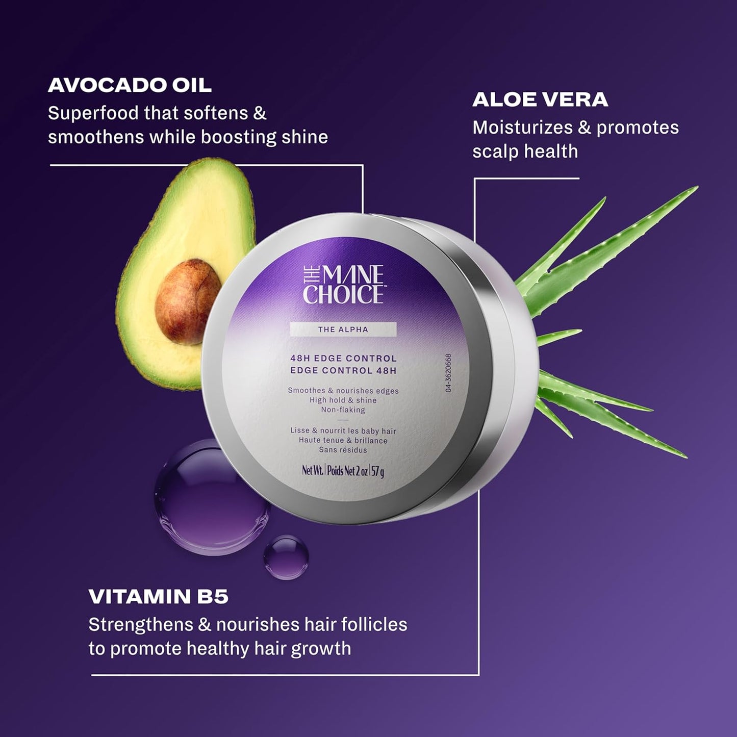 The Mane Choice The Alpha 48H Edge Control, 2 Oz, Smoothes & Nourishes Edges, Hair Gel for Coily, Wavy & Curly Hair, Infused with Pro-Vitamin B5, Aloe & Avocado Oil, Adds Brilliant Shine, Non-Flaking