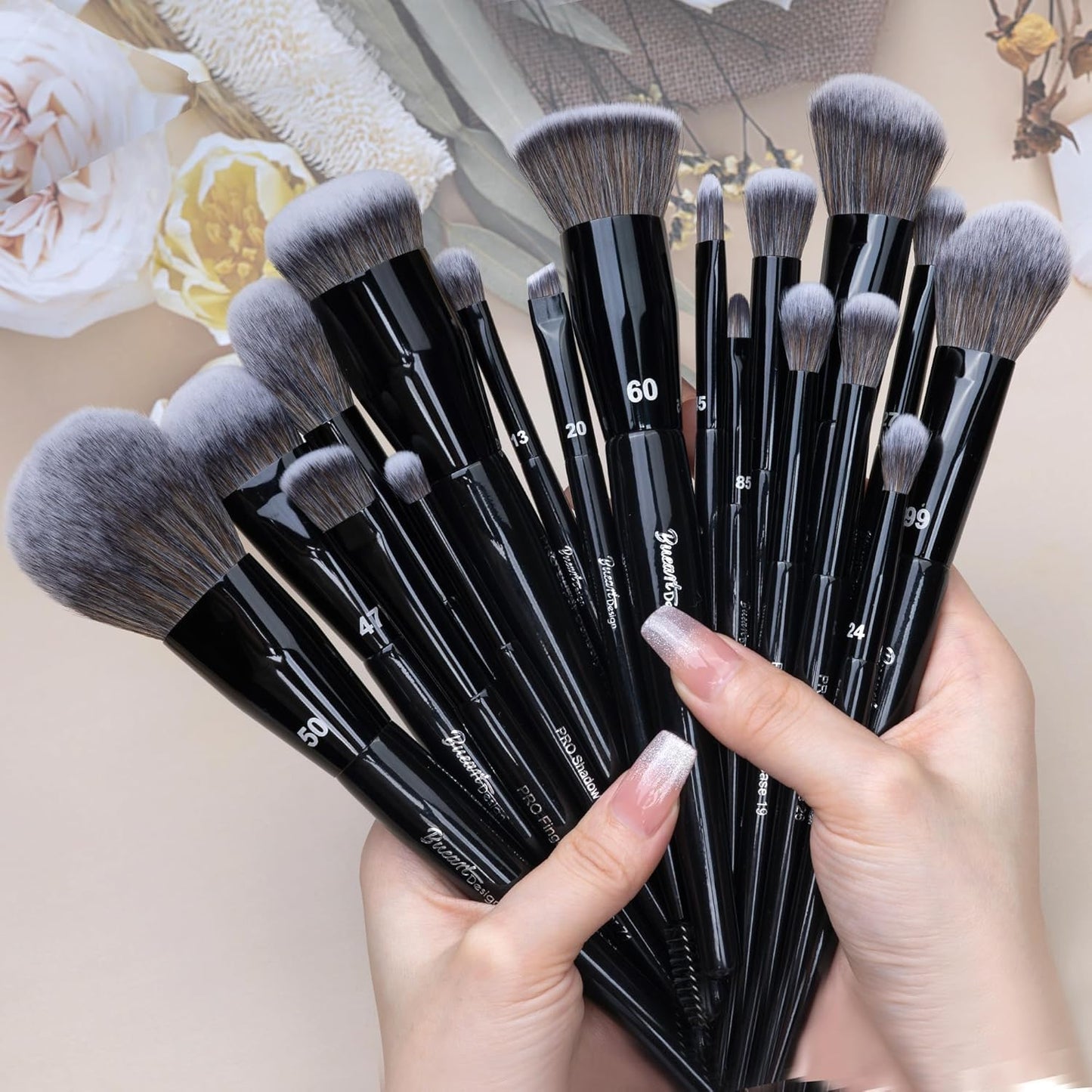 Bueart Design 19Pcs Professional Grade Labeled Makeup Brushes Set, Large Foundation Powder Contour Concealer eyeshadow Blush EyeLiner Make up Brushes,Premium Synthetic hair,Vegan Cruelty-free