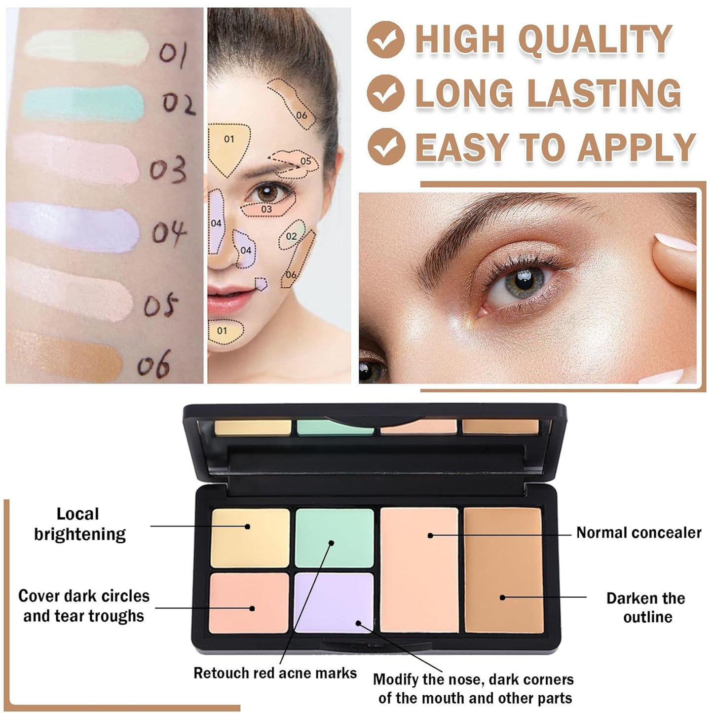 Cream Color Correcting Concealer Makeup Palette Cream Foundation Palette for Dark Circles Professional Concealer Full Coverage Face Contour Makeup Palette with Brush-01 Color Correcting