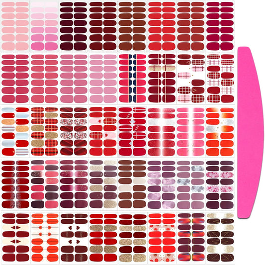 SILPECWEE 560 Pieces 40 Sheets Nail Polish Strips, Red Nail Stickers Full Nail Wraps for Women, Self Adhesive Gel Strips Manicure Design, Fingernail Sticker Nails with File | alldaygood beauty