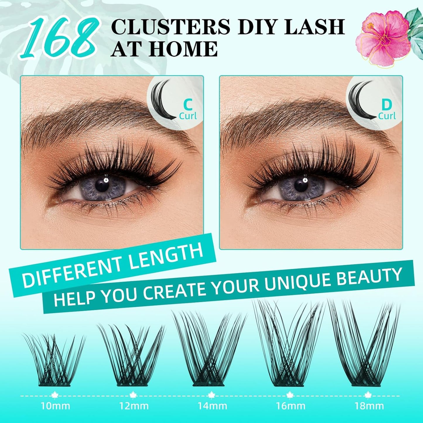 Lash Clusters Wet Look 168Pcs Eyelash Cluster Ultra-Thin Lash Band Eyelashes Extensions Spiky Anime Wide Span Lashes(Hollyhock,D-10mm)
