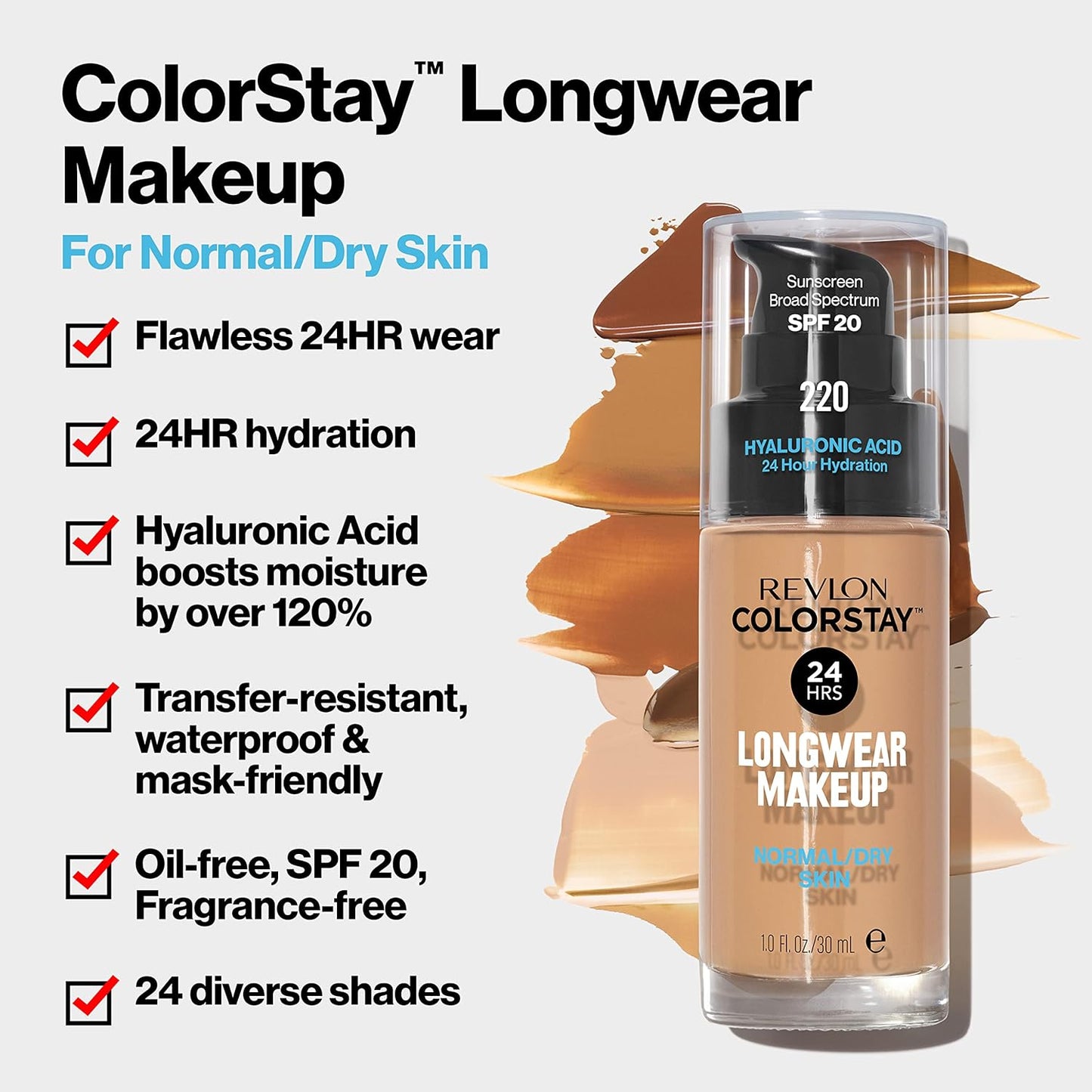 Revlon Liquid Foundation, ColorStay Face Makeup for Normal & Dry Skin, SPF 20, Longwear Medium-Full Coverage with Natural Finish, Oil Free, 600 Cinnamon, 1 Fl Oz