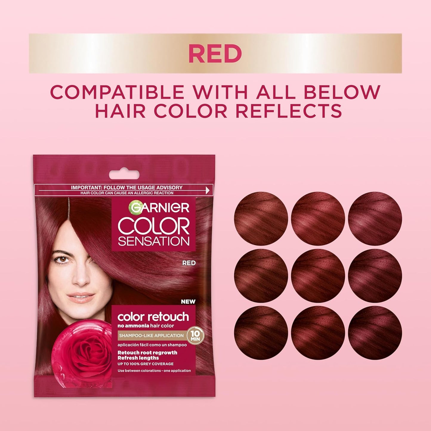 Garnier Color Sensation Color Retouch, Demi Permanent Hair Dye for Roots with 100% Gray Coverage, Red Hair Dye 6.6, Pack of 6