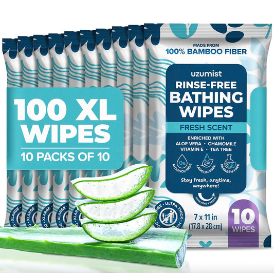 Body Wipes For Adults Bathing No Rinse 100pc XL - Ultra Thick Shower Wipes For Men Women - Personal Cleansing, Hygiene & Camping Essentials, Elderly Care, Travel, Incontinence Disposable Washcloths