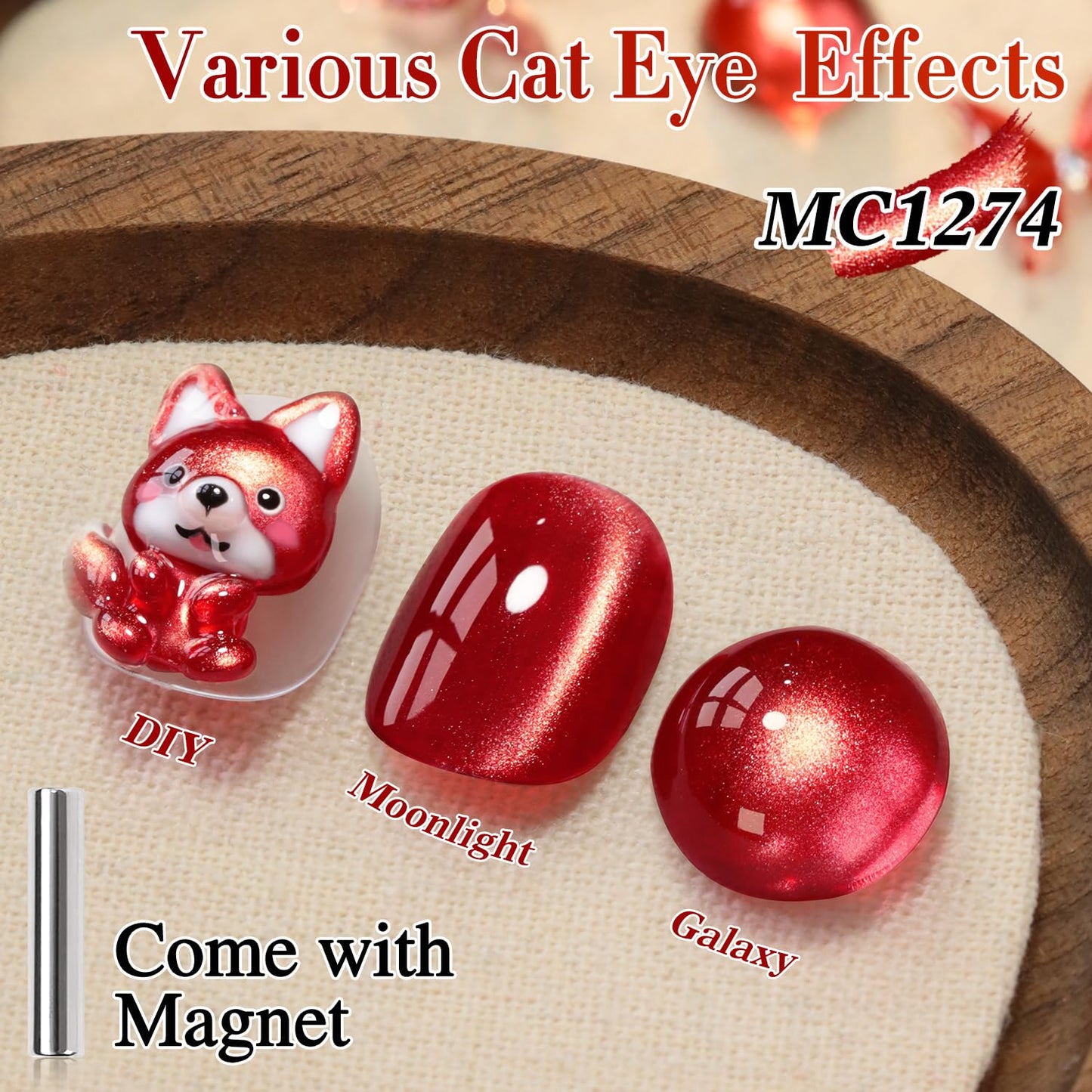 Double Rhythm 0.5 OZ Cat Eye Gel Polish with Magnet 15ML Holographic Glitter Shimmer Translucent Jelly Color Magnetic Nail Polish Salon DIY at Home (Dreamy Cherry Red-MC1274)