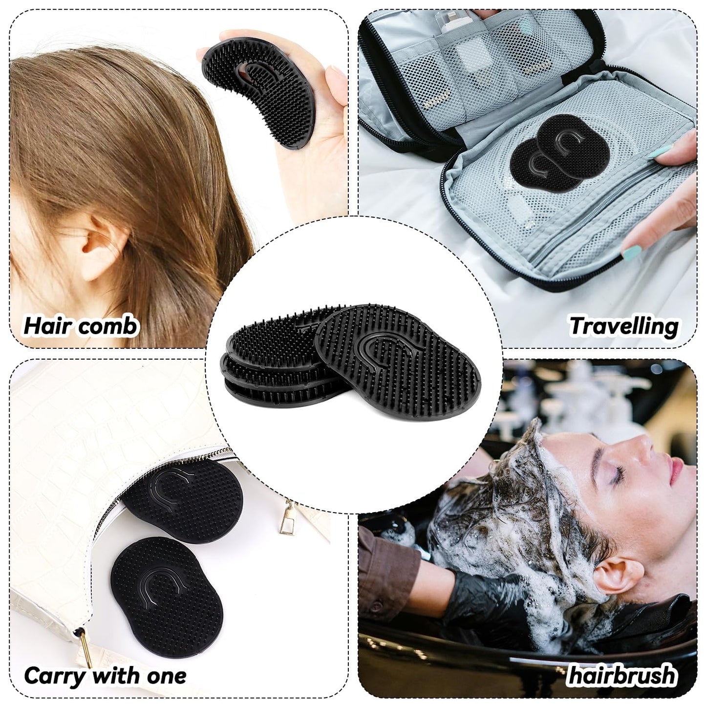 Pocket Palm Combs, Massager Hair Brush Comb Palm Combs for Men Beard Brush, Black pocket brush (4 Pcs Finger Type)