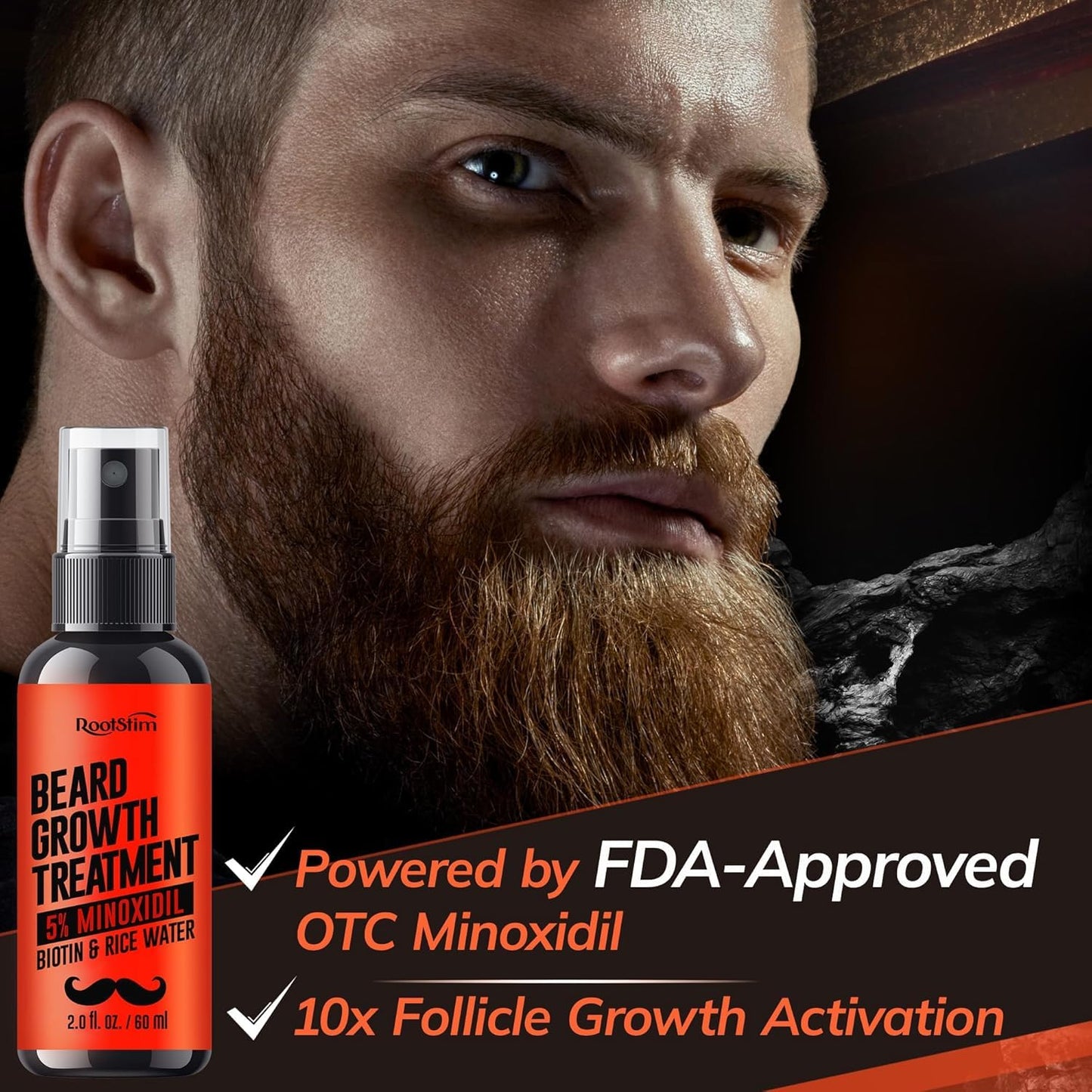 5% Minoxidil Beard Growth Serum for Men: 2-Pack Hair Regrowth Spray with Biotin & Rice Water - Extra Strength Beard Oil for Faster Thicker and Fuller Beard Growth - 4.06 Fl Oz