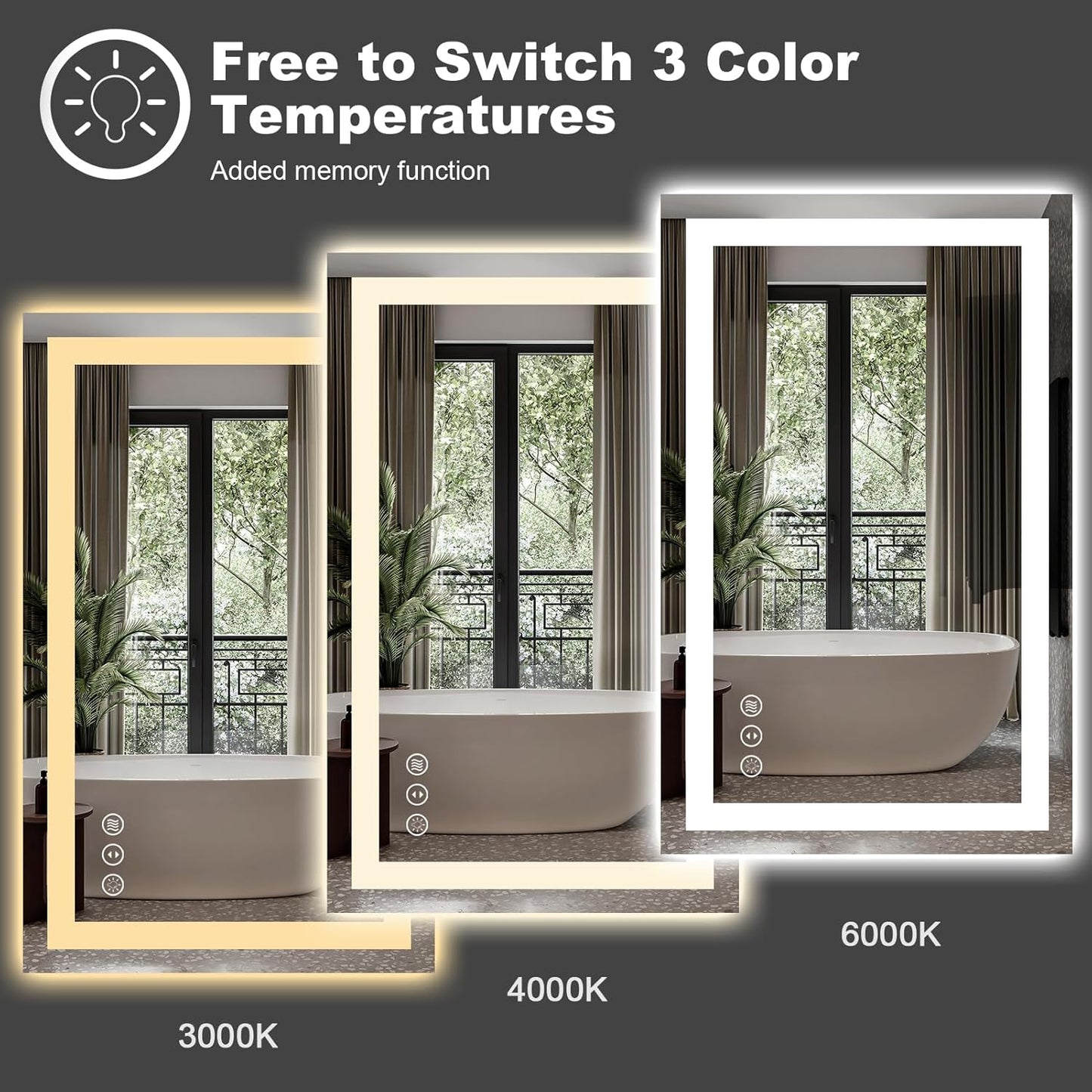 Amorho LED Bathroom Mirror 32"x 32" with Front and Backlight, Stepless Dimmable Wall Mirrors with Anti-Fog, Shatter-Proof, Memory, 3 Colors, Double LED Vanity Mirror(Horizontal/Vertical)