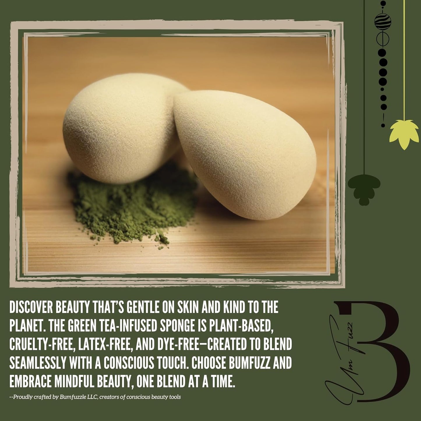 Green Tea Beauty Sponge - Plant-Based, Eco-Friendly, Cruelty-Free, Dye-Free & Latex-Free Blender, Biodegradable & Vegan Makeup Sponge, Makeup Blender, Perfect for Liquid & Powder (1 Count)