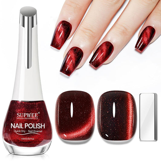 Red Magnetic Nail Polish Non Gel, Cat Eye Nail Polish Quick Dry Lacquer Manicure Gift For Women Girls 16ml/0.54 oz | alldaygood beauty