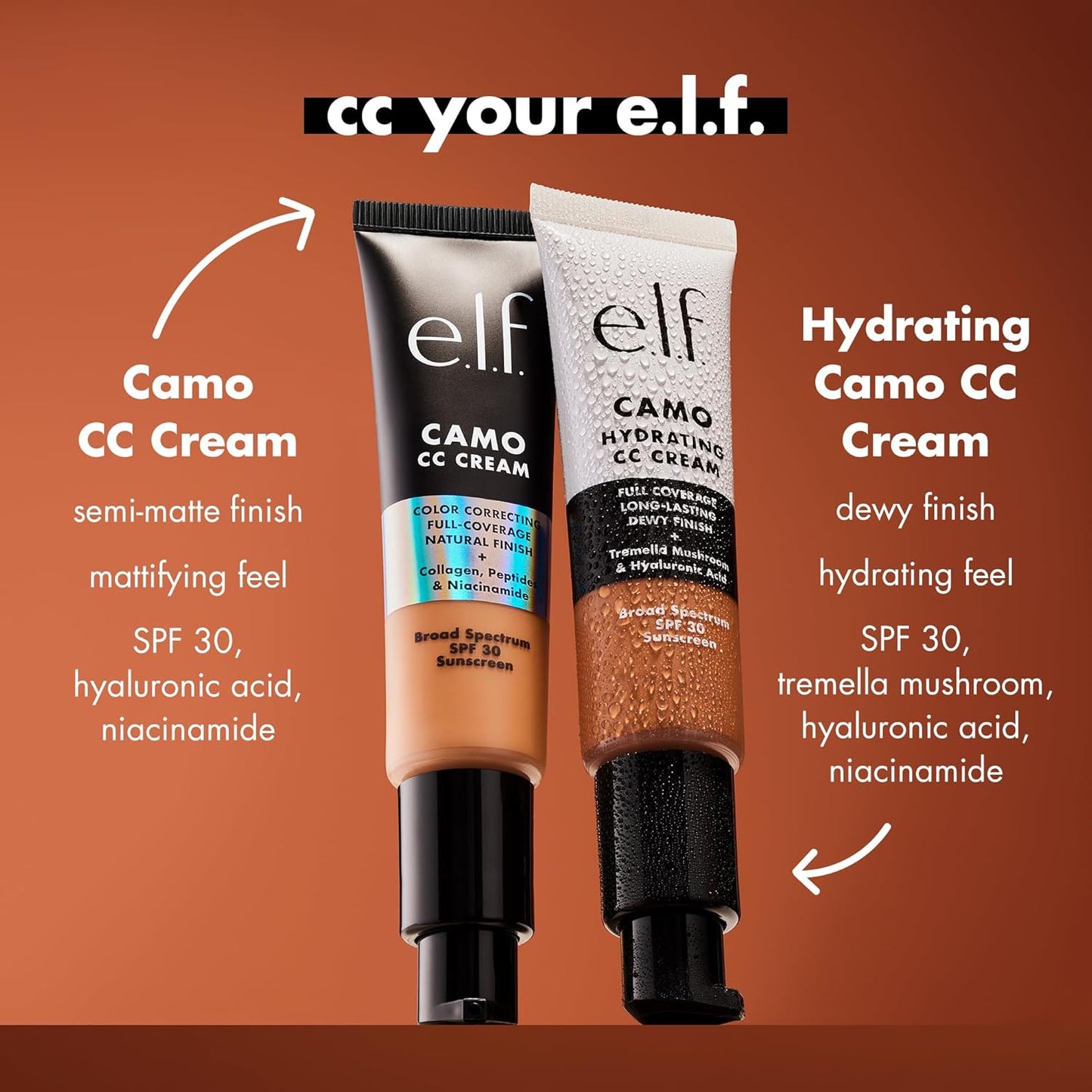 e.l.f. Hydrating Camo CC Cream, SPF 30, Color Correcting Full Coverage Foundation For A Dewy Finish, Vegan & Cruelty-Free, Light 240 W