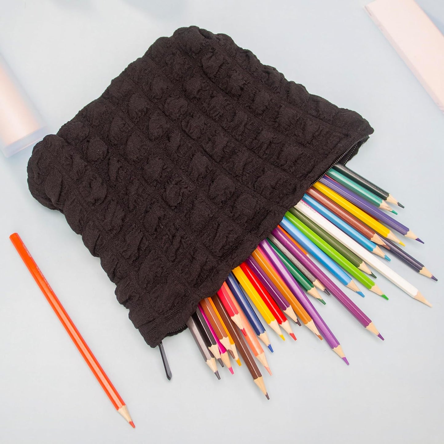 PAZIMIIK Floral Makeup Bag Large Cotton Zipper Pouch for Purse Travel Canvas Make Up Organizer for Women Cosmetic,Bubble Black