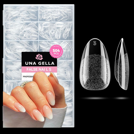 UNA GELLA Short Oval Almond Fake Nails 504pcs Press on Nails Pre-shape Short Almond Round Gel Nail Tips for Full Cover Acrylic False Nails For Nail Extension Home DIY Salon 12 Sizes False Gelly Tips | alldaygood beauty