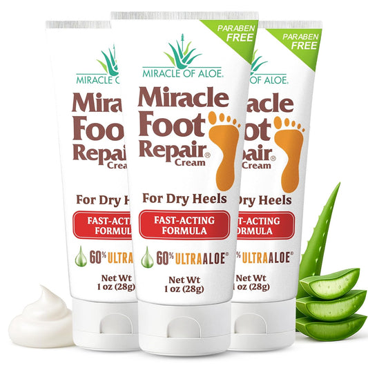 Miracle Foot Repair Cream, (1 oz / 3 Pack) Repairs Dry Cracked Heels and Feet, 60% Pure UltraAloe Moisturizes, Softens, and Repairs | alldaygood beauty