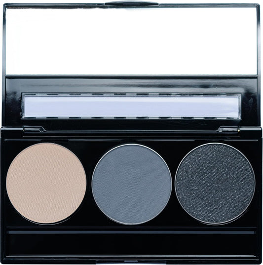 Off White, Matte Medium Grey Blue, and Glitter Black Deep Navy Blue Vegan Eyeshadow Trio Palette; Talc, Paraben & Cruelty Free | alldaygood beauty