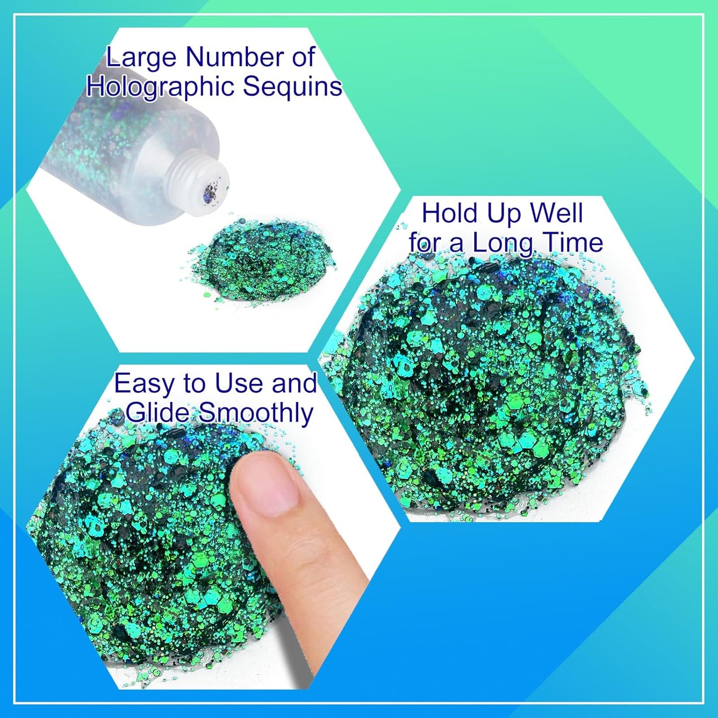 MEICOLY Chameleon Green Face Body Glitter,St Patricks Day Accessories,Color Changing Mermaid Face Glitter,Chunky Glitter Face Paint for Face Body Hair,Festival Rave Outfits Accessories for Women