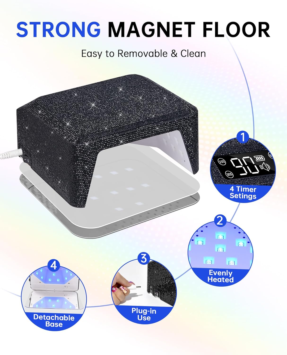 UV LED Nail Lamp 96W Nail Dryer Sparkly Gel Polish Light 4 Timer Setting Professional Quick Dry Curing Lamp with Display Auto Sensor for Salon & Home, Black