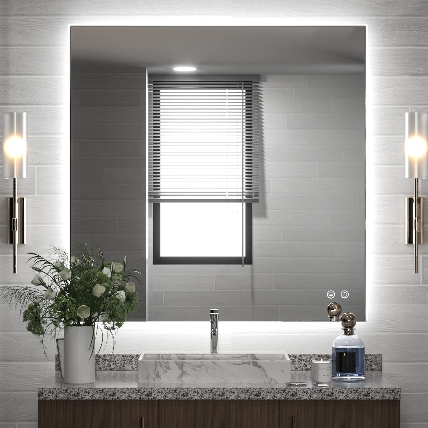 TETOTE 36 x 36 Inch LED Backlit Mirror with Light Bathroom,Anti-Fog,Dimmable,CRI90+,IP 54Water Proof,Vanity Mirror with Light,Wall Mounted,Horizontal/Vertical