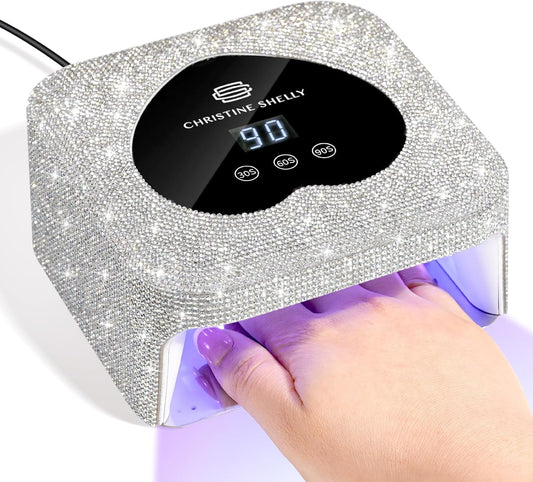 UV Nail Lamp, CHRISTINE SHELLY UV Light for Gel Nails, 48W Plug-in Mini Diamond Nail Lamp Nail Dryer with Touch Control Auto Sensor and 3 Timer Settings Nail Light Curing Lamp, Home, White Diamond | alldaygood beauty