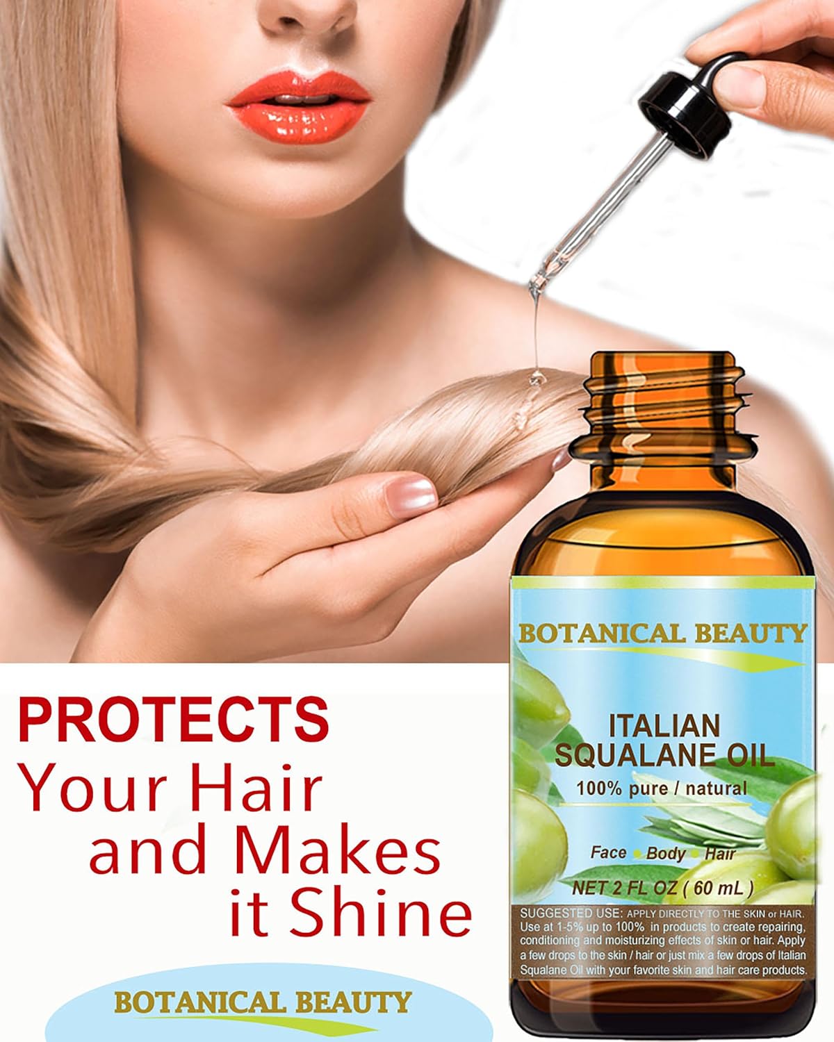 SQUALANE Italian Olive. 100% Pure Natural Undiluted Oil. 2 fl.oz- 60ml. 100% Ultra-Pure Moisturizer for Face, Skin, Body, Hair. Reliable 24/7 skincare protection