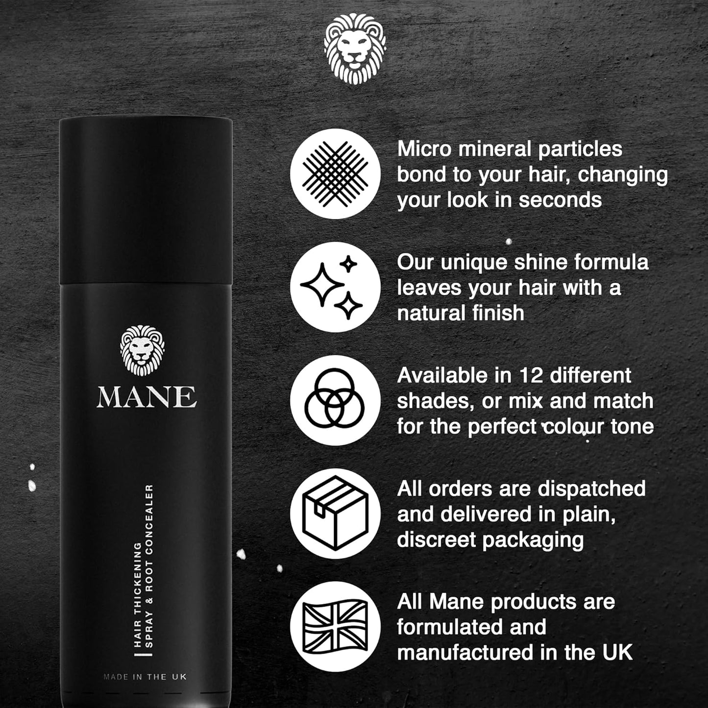 Mane Hair Thickening Spray & Root Touch Up, Instantly Thicker Hair for Men & Women, Fill in Hairlines and Hide Thinning and Fine Patches - Silver, 12 Colors (6.76 oz)