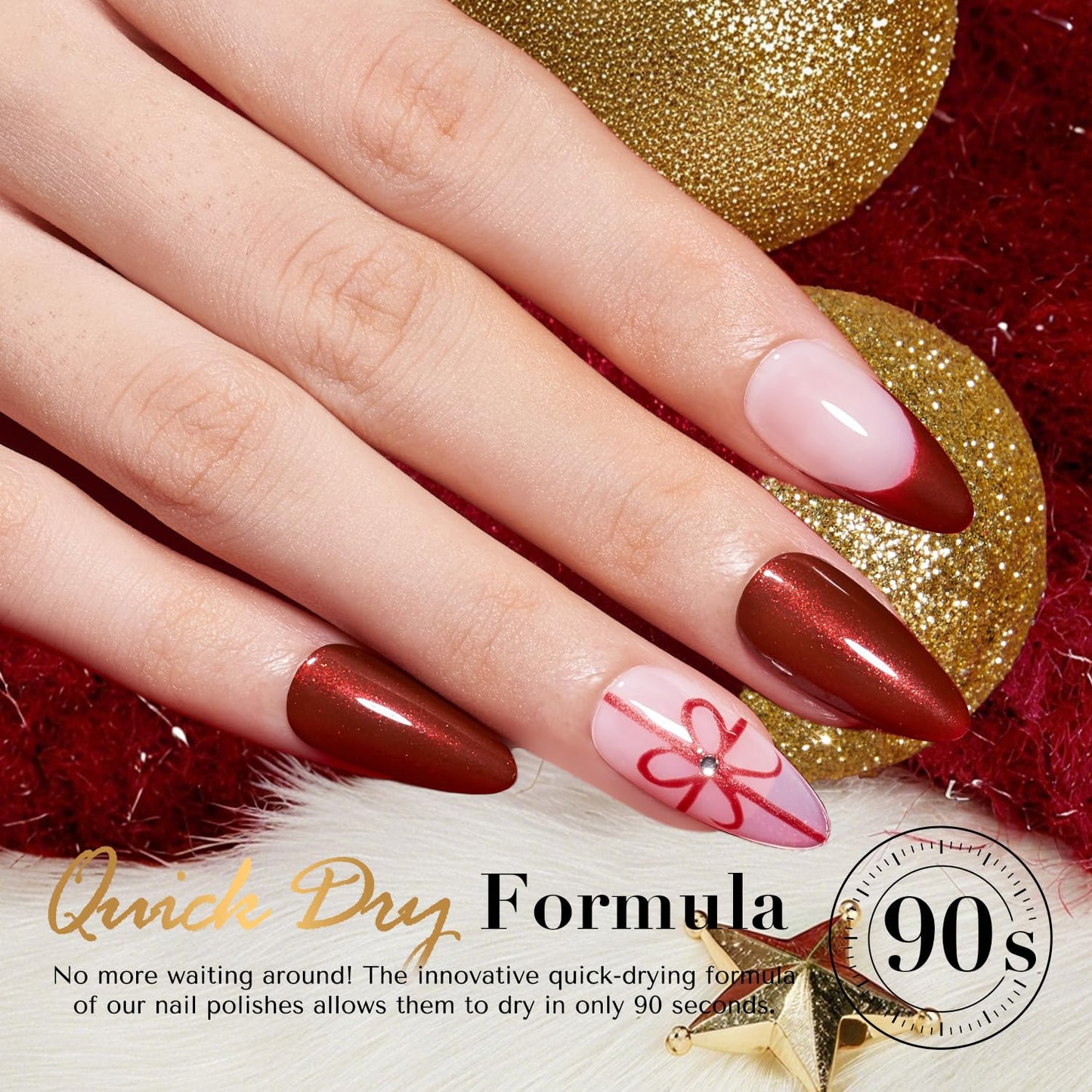 AZUREBEAUTY Red Burgundy Glitter Nail Polish, Quick Dry Ruby Fall Winter Natural Shine Nail Lacquer Salon-Quality for Women Girl Gifts