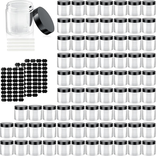 90 Pack 4 Oz Plastic Containers with Lids, OBKJJ Clear Travel Size Leak Proof Makeup Travel Containers BPA Free Cosmetic Slime Jars for Lotion, Cream, Body Butter, Makeup, Ointments (90)