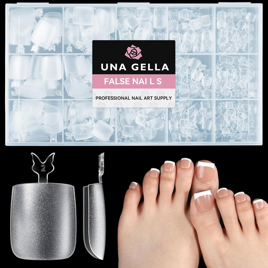 UNA GELLA Square Toe Nail Tips For Big Toe, 504Pcs 15Sizes Soft Gel Full Cover Toe Nail Tip Pre-buff Fake Acrylic Toe Nail Press Ons Soak Off Pedicure For Nail Extensions Home DIY Nail Salon | alldaygood beauty