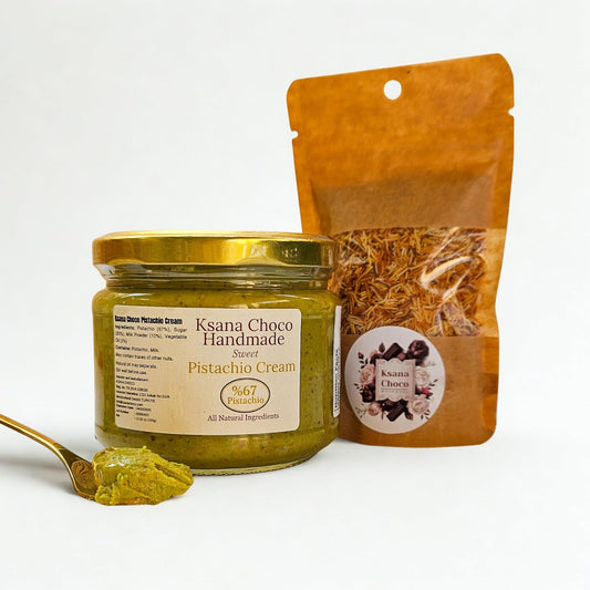 Ksana Choco Pistachio Cream – 67% Turkish Pistachios, 12.3 oz – Palm Oil Free, Handmade Spread – With Free Roasted Kadayif – Perfect for Dubai Chocolate