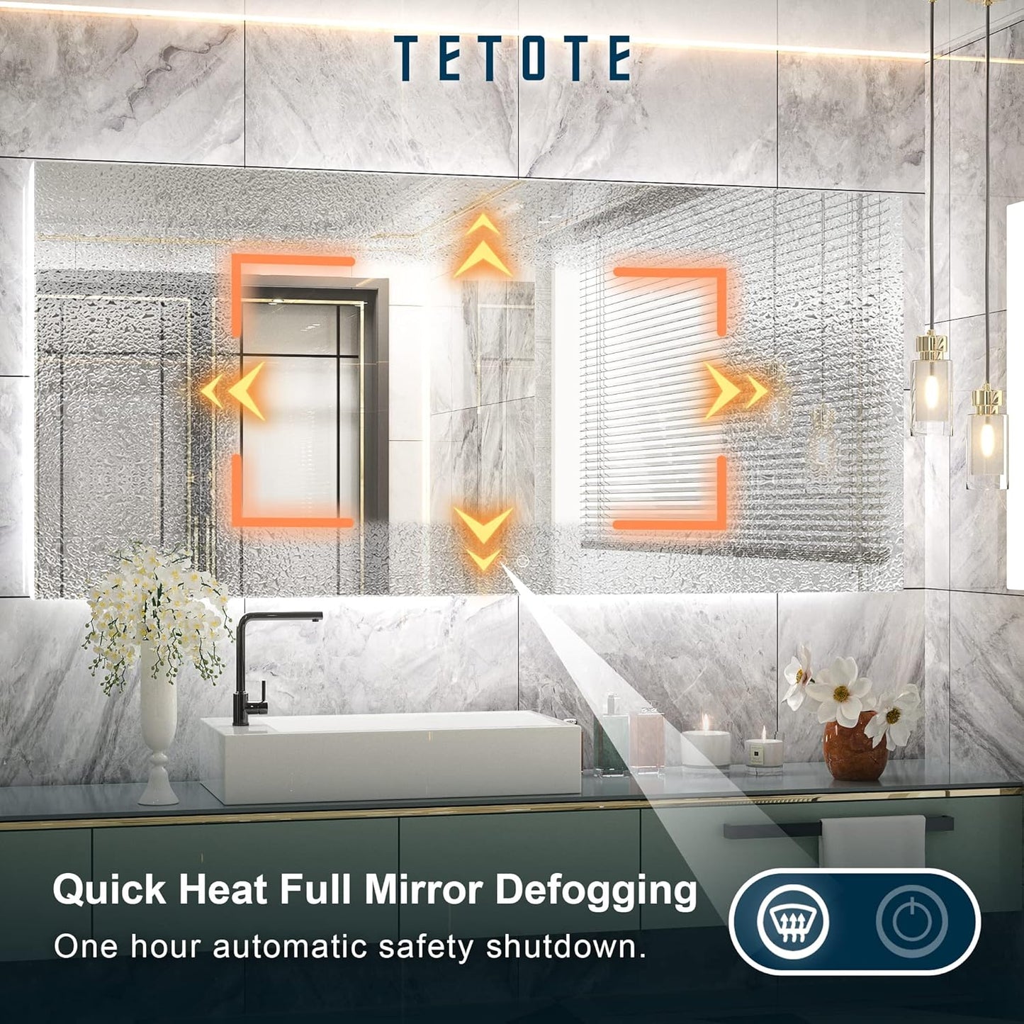 TETOTE 60 x 28 Inch LED Backlit Mirror with Light Bathroom Vanity Lighted Mirror,Anti-Fog,Dimmalbe,CRI90+,Waterproof,Wall Mounted