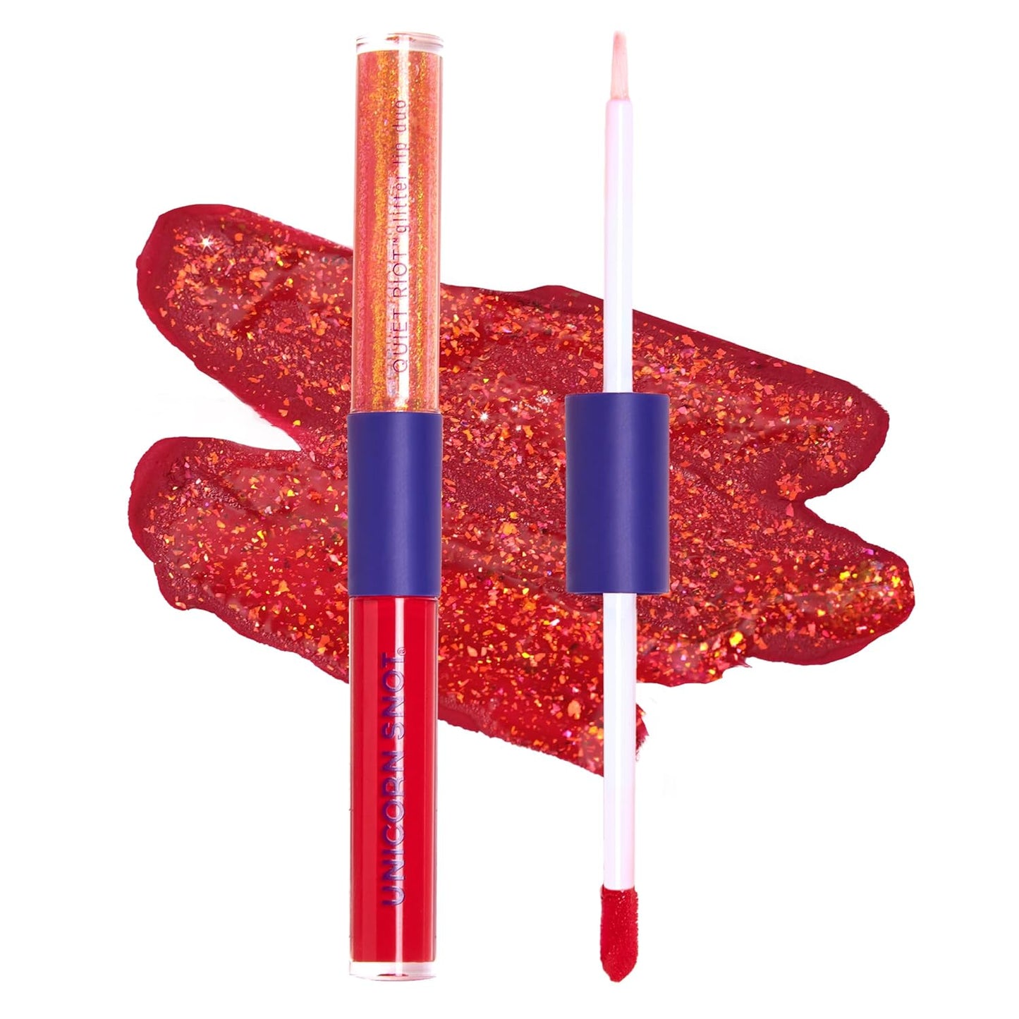 UNICORN SNOT Quiet Riot™ Plastic-Free Glitter Lip Duo | 2-in-1 Set w/Matte Lipstick & Sparkly Glitter Lip Gloss | Halloween Costume Makeup | 0.15oz Red Lipstick & 0.16oz Gloss (Clash)