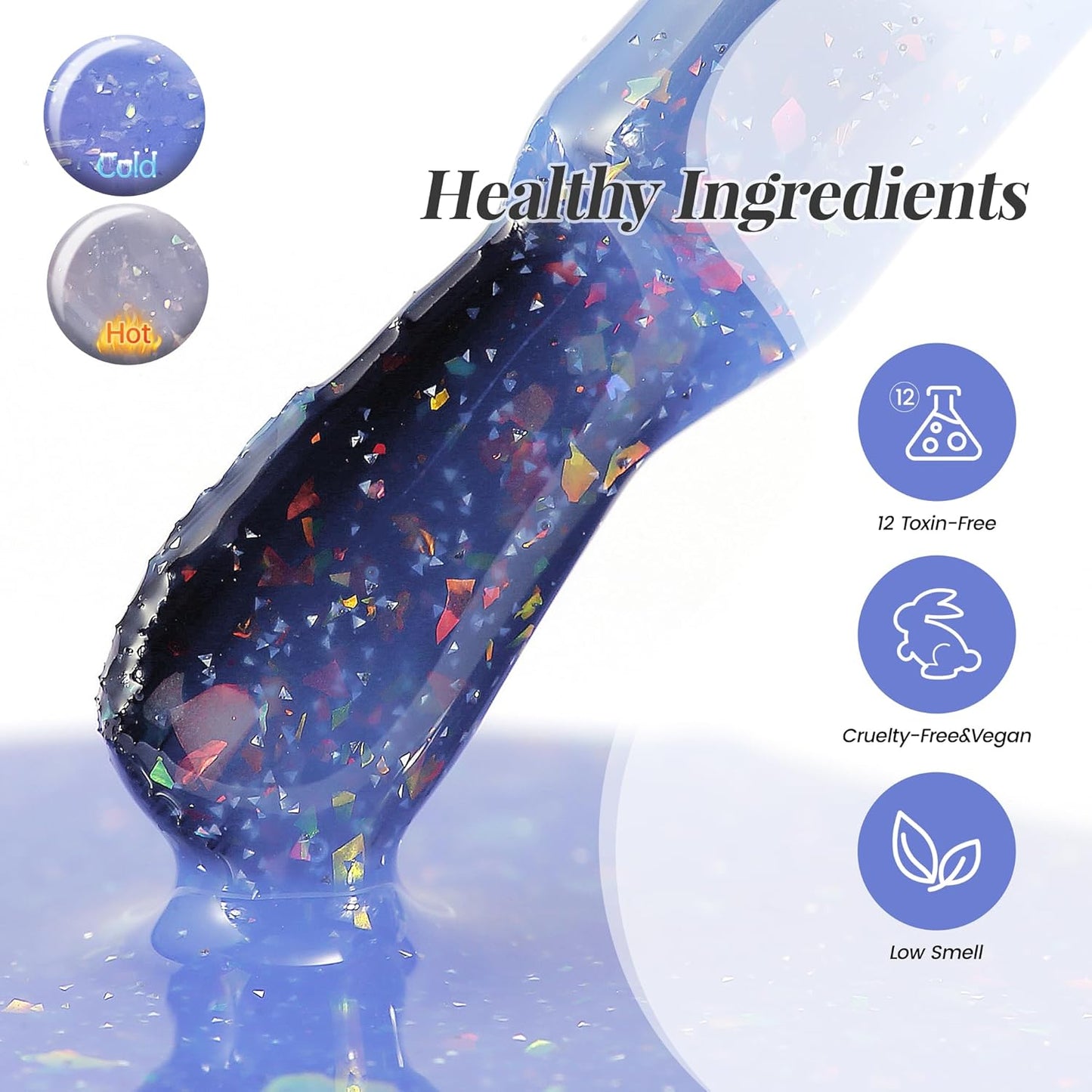 YTD Likomey Brocade Glitter Color Changing Gel Nail Polish,15ml Light Blue To Blue Shimmer Mood Temperature Change Colors Iridescent Flakes,Fall Winter Thermal Ombre UV Nail Gel,WB354