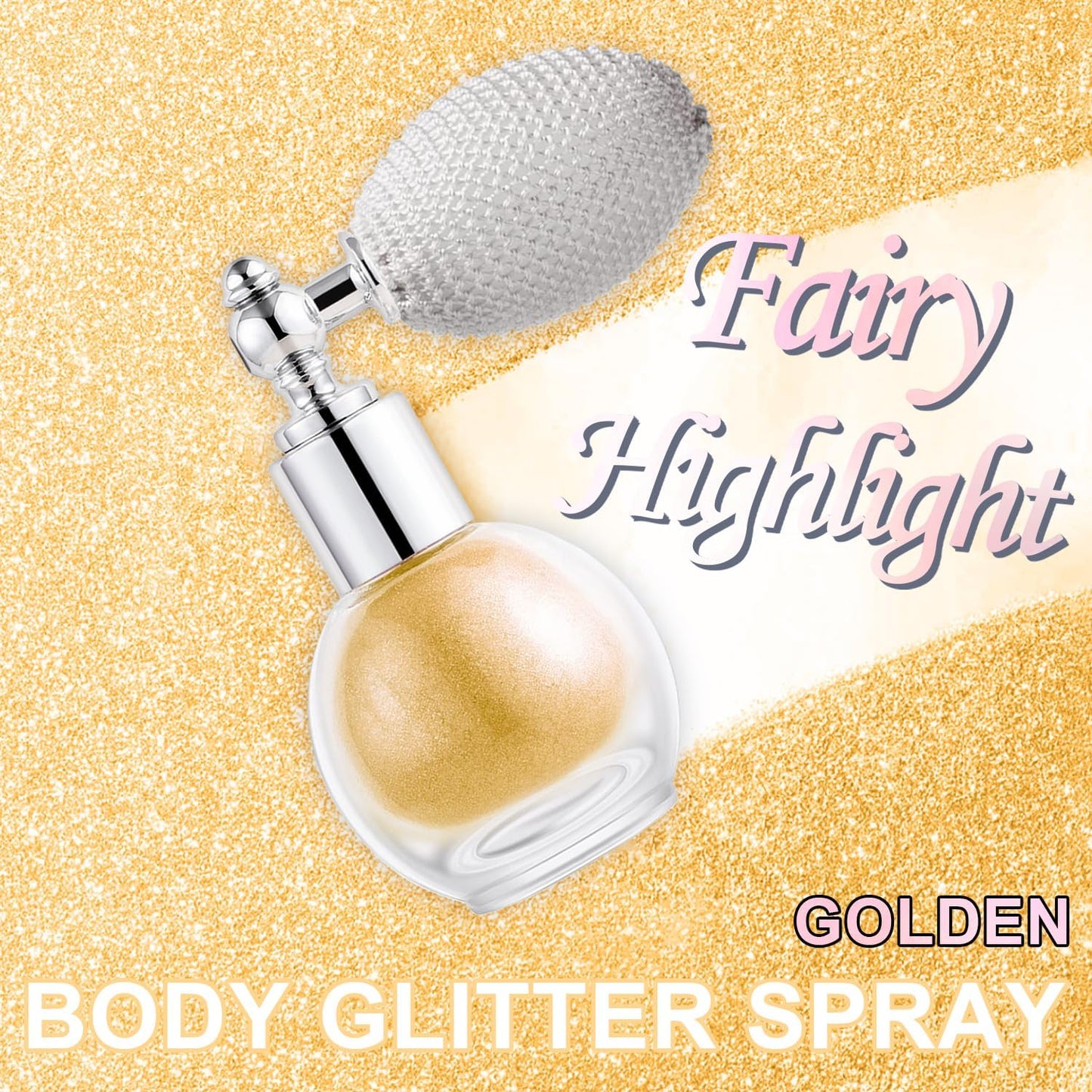 Hair and Body Glitter Spray, Holographic Glitter Highlighter Powder, Face Body Clothes Shiny Glitter, Loose Shimmer Hairspray Festival Rave Prom Accessories (Gold)