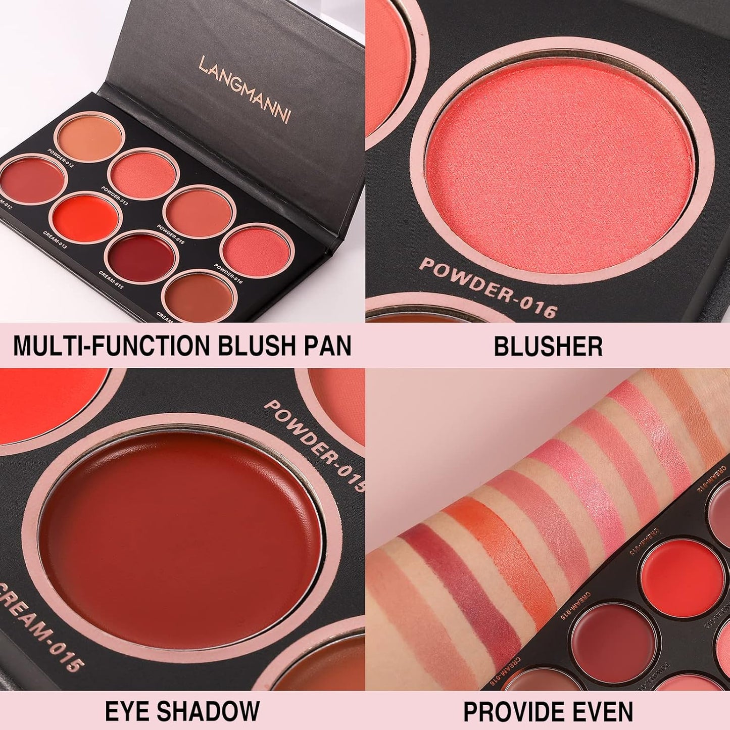 8 Colors Blush Palette, 4 Dry Powders + 4 4 Blush Creams, Contour and Highlight Blush Palette for Cheek and Eye Makeup Long-Lasting Pigment Lightweight Professional Blush Palette(1, pink, Large)