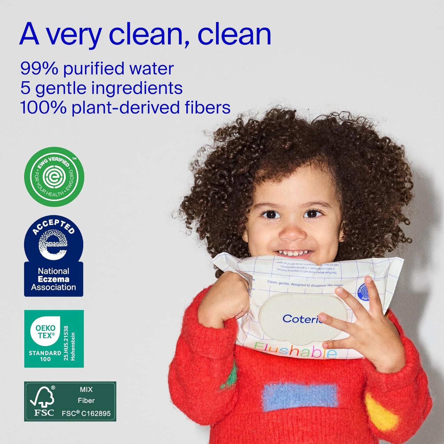 Coterie Flushable Wipes for Sensitive Skin, Hypoallergenic, 99% Water, Plant-Based Fibers, Sewer + Septic Safe to Flush, Fragrance Free, Designed for Potty Training | 8 Packs (448 Wipes)