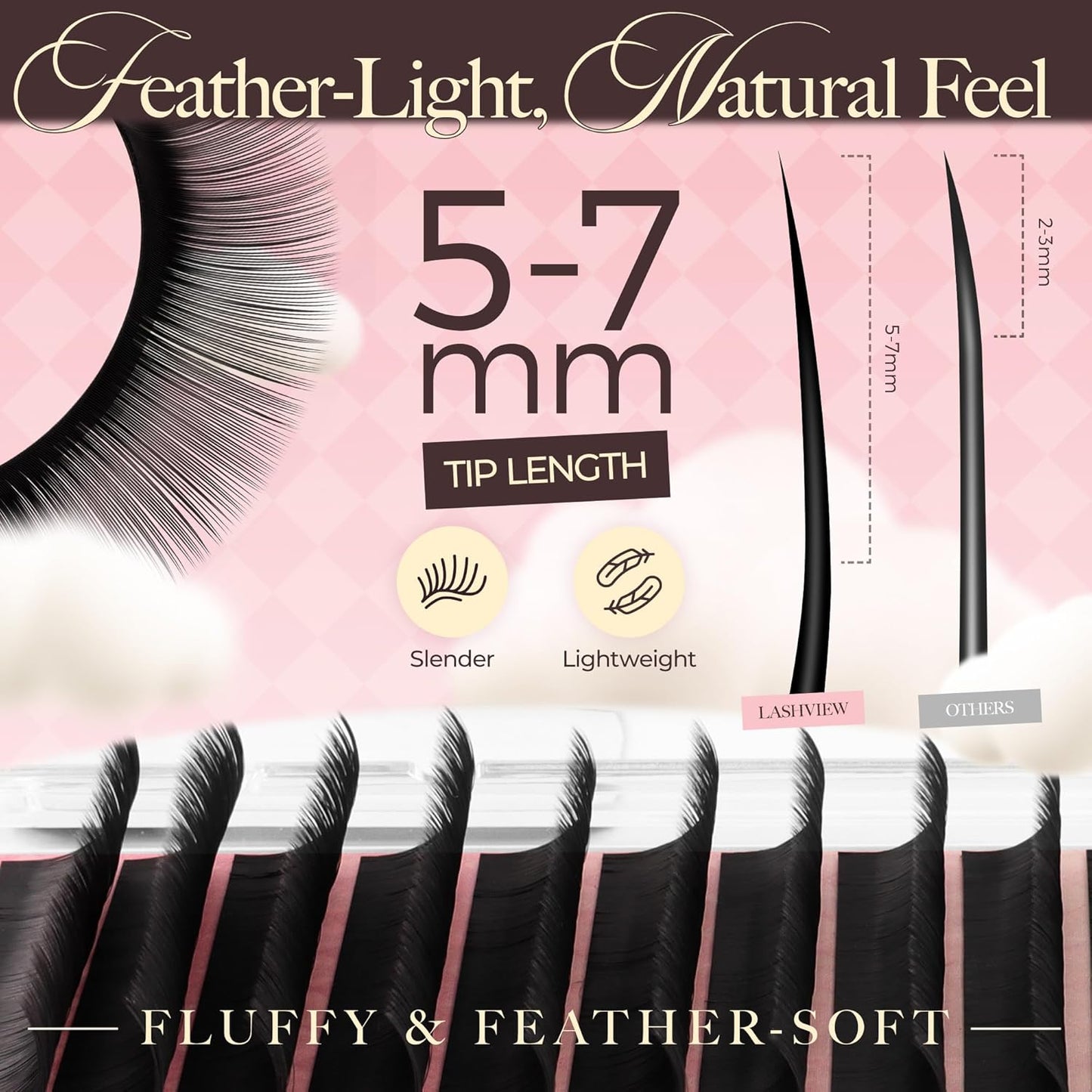 LASHVIEW Volume Lash Extensions 0.03-0.20 J/B/L/C/CC/D Curl 8-16mm Mixed & Single Length Tray, Soft Matte Dark Professional Eyelashes Extension(0.03 D 10mm)