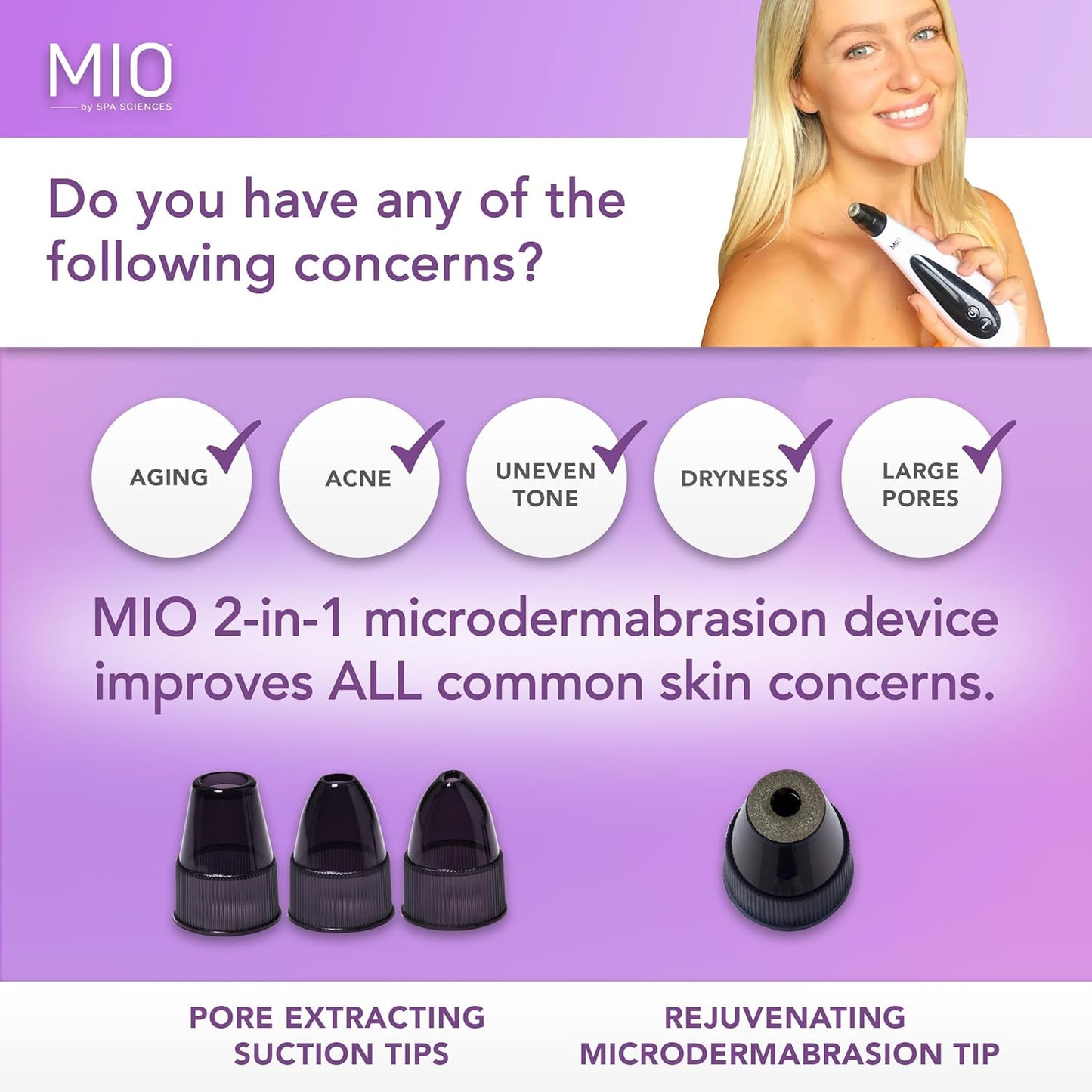 Spa Sciences - MIO - Diamond Tip Microdermabrasion Blackhead Remover, Pore Cleansing, & Resurfacing System - Reduces Acne Scars, Wrinkles, and Exfoliates for Clearer Skin