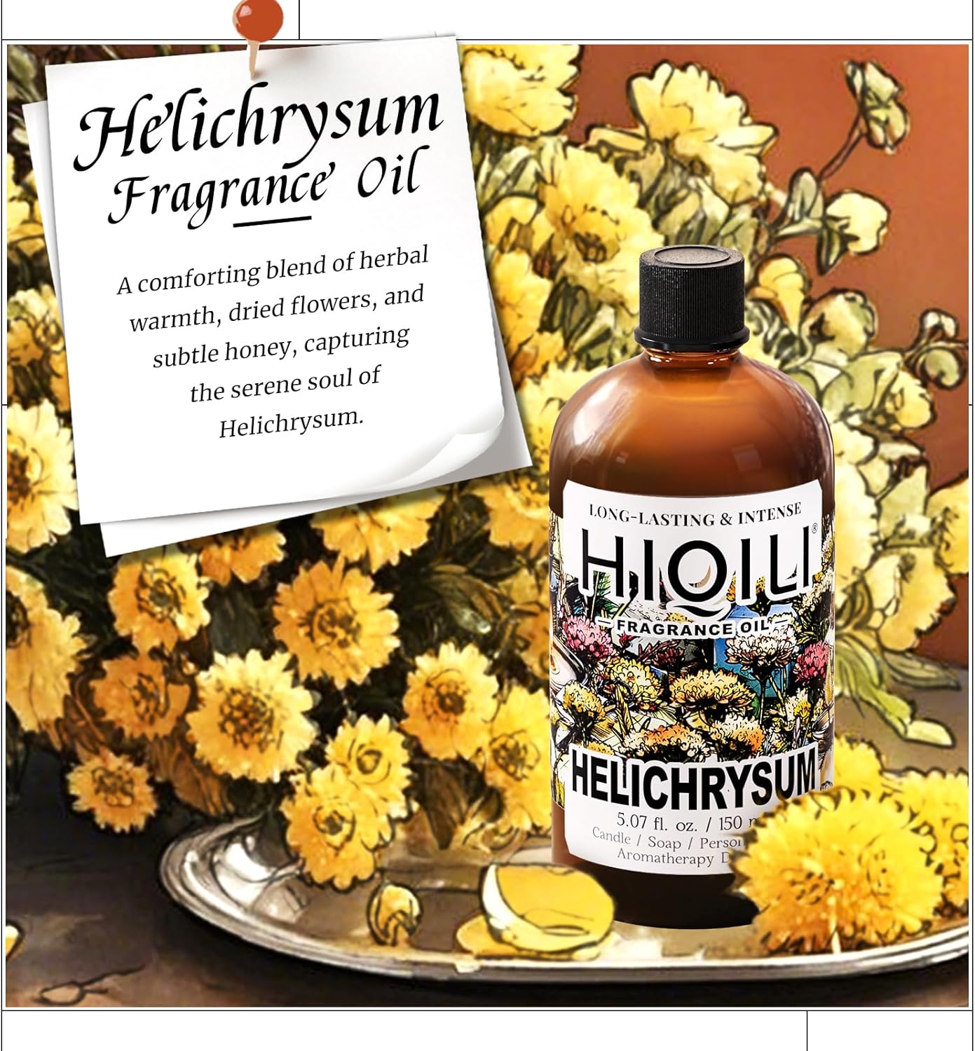 HIQILI Helichrysum Fragrance Oil for Home Diffuser, Floral Scents for Candle, Soap and Perfume Making, Blend to Body Lotion & Moisturizer - 5.07 Fl Oz