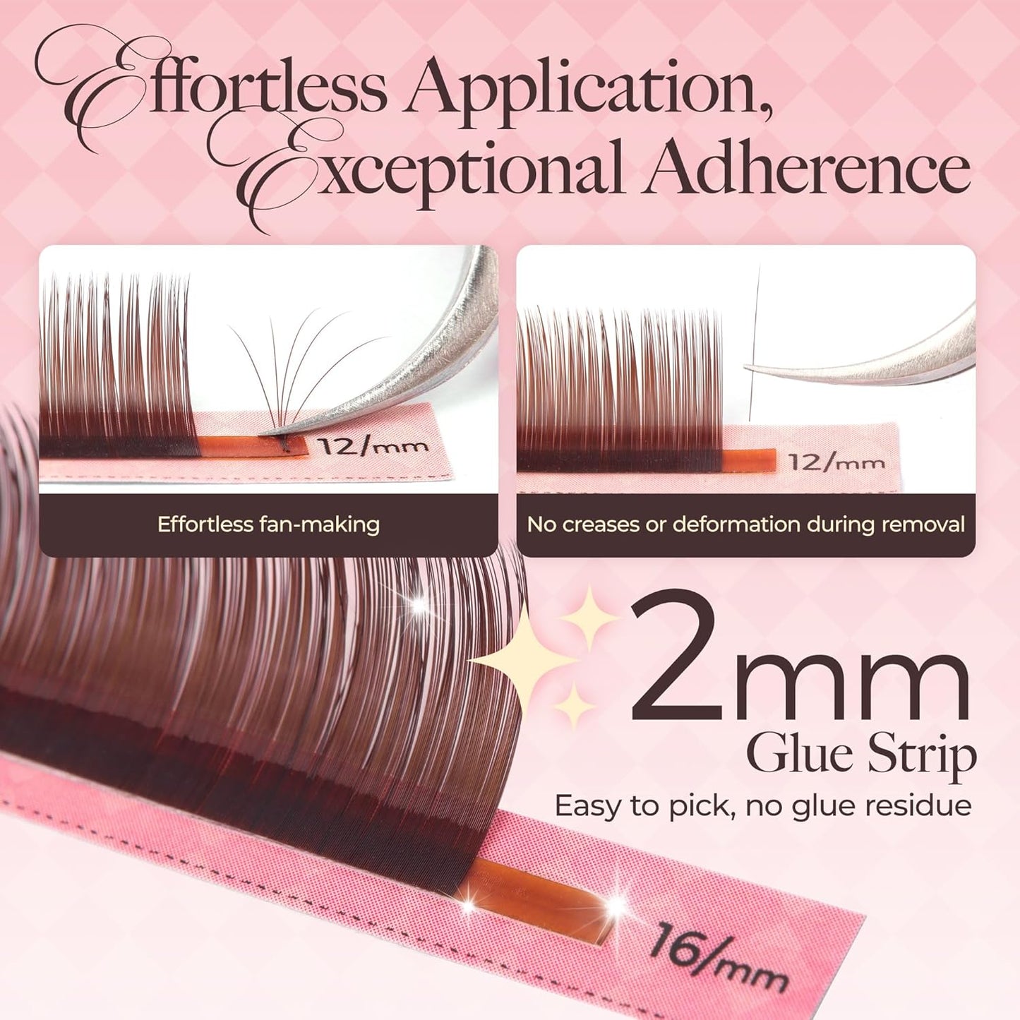 LASHVIEW Coffee Brown Volume Lash Extensions 0.03-0.20 J/B/L/C/CC/D Curl 8-16mm Mixed & Single Length Tray, Soft Matte Dark Professional Eyelashes Extension(0.07 D 8-16mm)