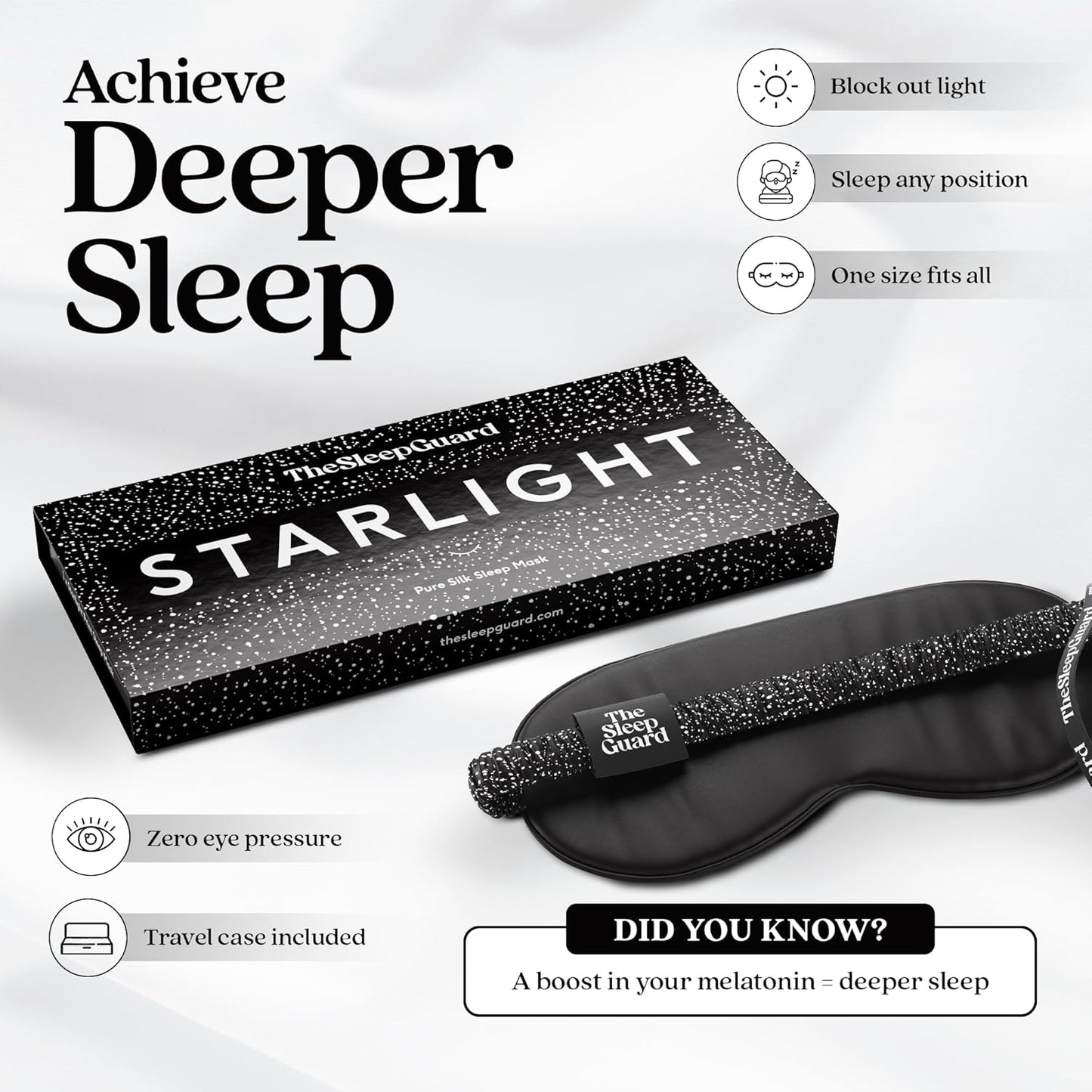 Pure Silk Sleep Mask [100% 6A Mulberry Silk, 22 Momme] Light Blocking Travel Essentials. Eye Masks for Sleeping. Black Oeko-Tex Blindfold. Eye Covers for Men & Women