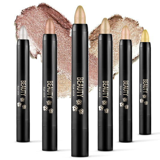 Boobeen 6PCS Cream Eyeshadow Stick Waterproof Pencil Crayon Eye Brightener Shimmer Pen Create Glitter Makeup, Easy to Use | alldaygood beauty