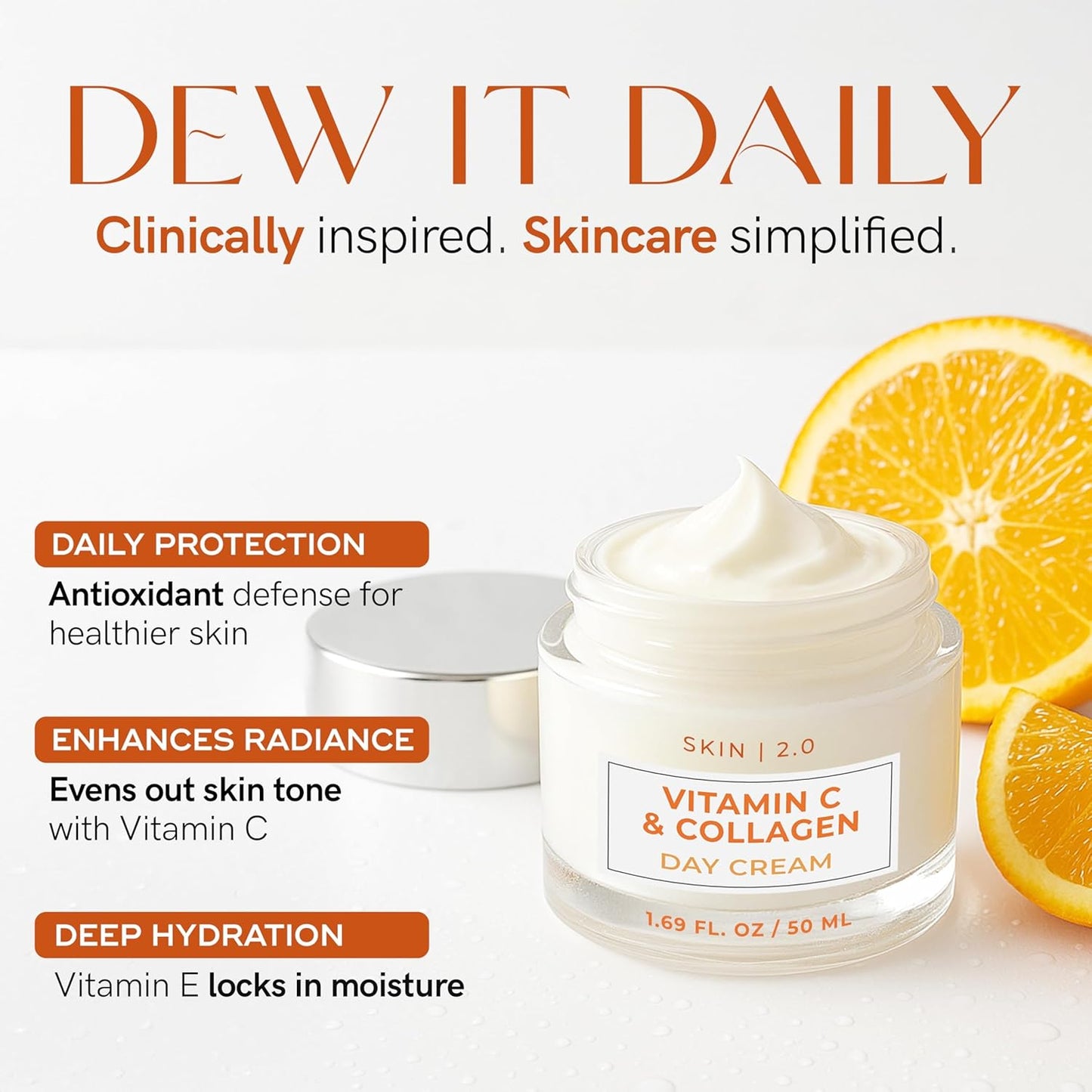 Vitamin C & Collagen Daily Face Moisturizer - Dermatologist Tested, Skin Tightening, Brightening - Anti-Aging, Clean Beauty, Cruelty-Free Korean Skincare, All Skin Types - 1.69 Fl oz (2-Pack)