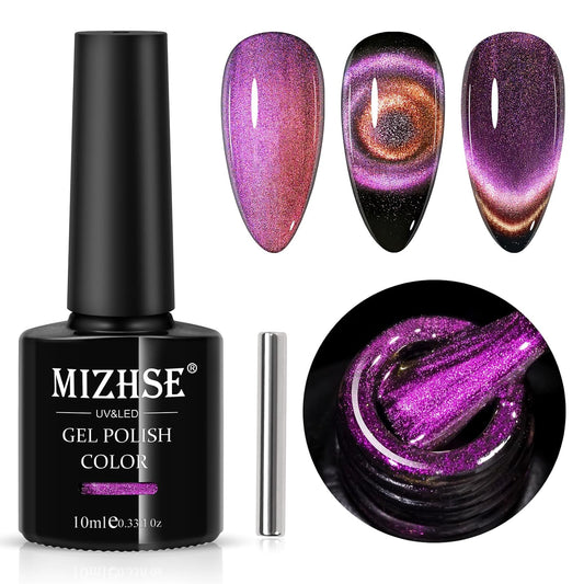 MIZHSE 9D Cat Eye Gel Nail Polish, Rose Red Magnetic Gel Polish with Magnet Stick, Magic Shimmer Galaxy Effect Holographic Glitter Silky Cat Eye Nail Polish Soak Off Nail Art Salon Manicure at Home | alldaygood beauty