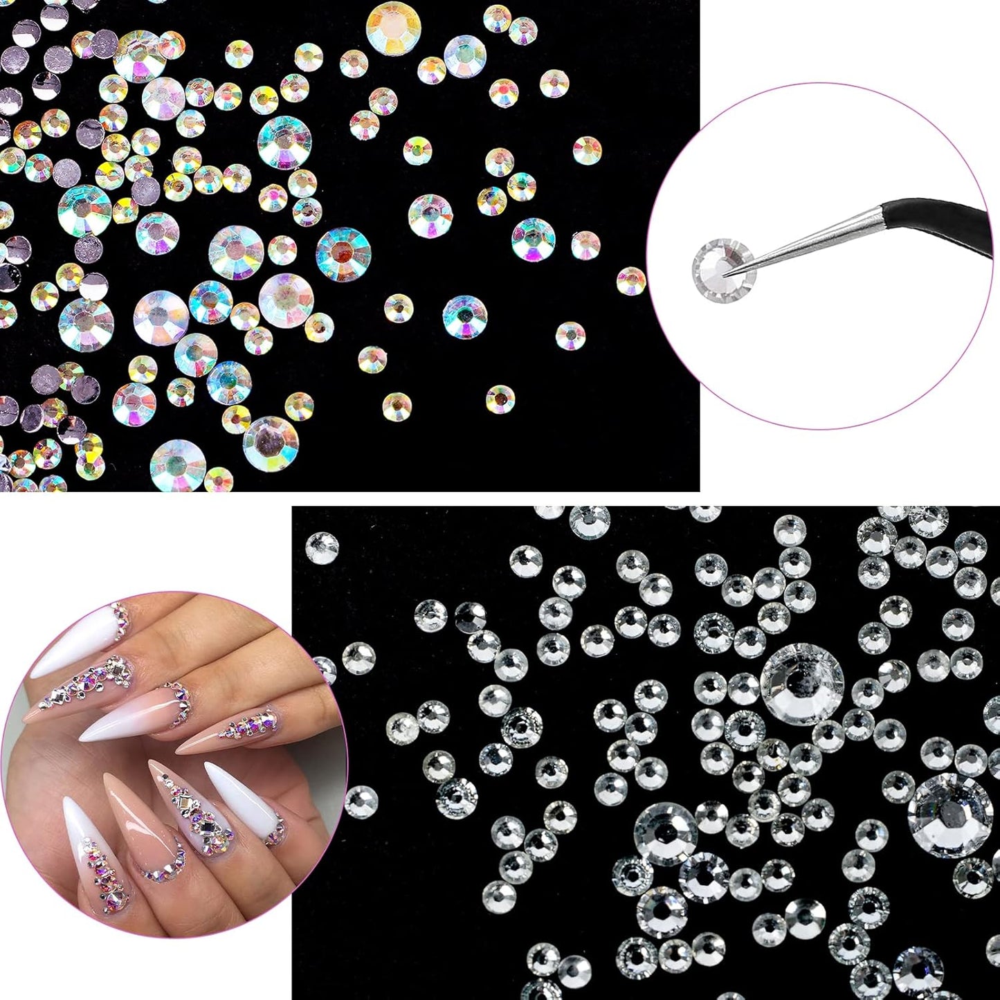 Canvalite 2784PCS Rhinestones Crystal AB Rhinestones for Nail with 5Pcs 3ml B7000 Jewelry Glue and Pick Up Tweezers and Nail Rhinestone Picker, Nail Art Tools,Stocking Stuffers Gifts for Women