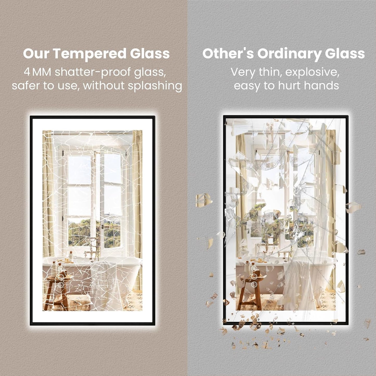 Amorho 48" X40" LED Bathroom Mirror with Black Frame, Front Light and Backlit(Controlled Separately), Stepless Dimmable, Anti-Fog, Shatter-Proof, 3 Colors, Memory