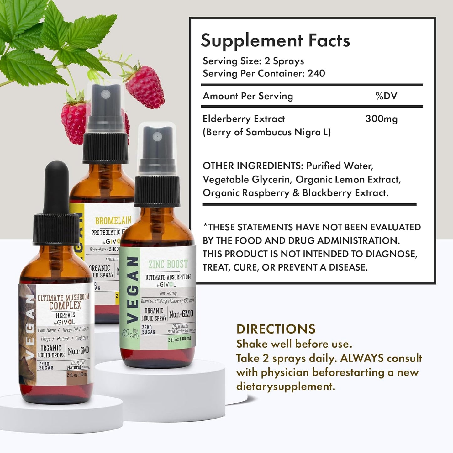 Digestive Harmony Bundle Liquid Vitamin Trio Mushroom Complex Lions Mane, Reishi, Maitake & Chaga, Zinc Picolinate & Bromelain | Non-GMO | Gluten Free | Sugar Free | 2 Fl Oz | 240 Days Supply