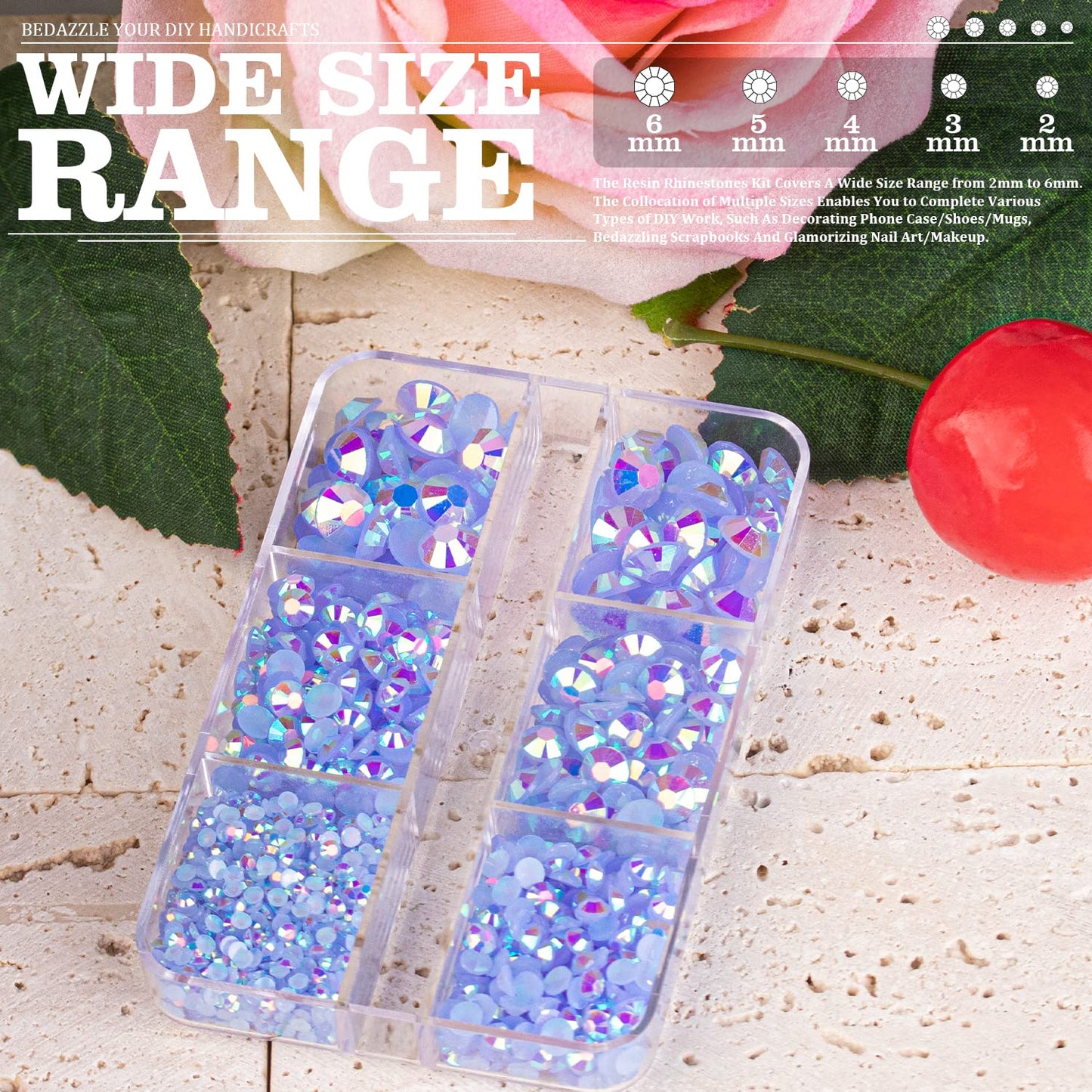 Resin Rhinestones Crafting, 2/3/4/5/6mm Flatback Jelly Rhinestones, 1 Box Sky Blue AB Non Hotfix Crystal Gems for Bedazzling Crafts Mugs Tumblers Clothes Makeup Nail