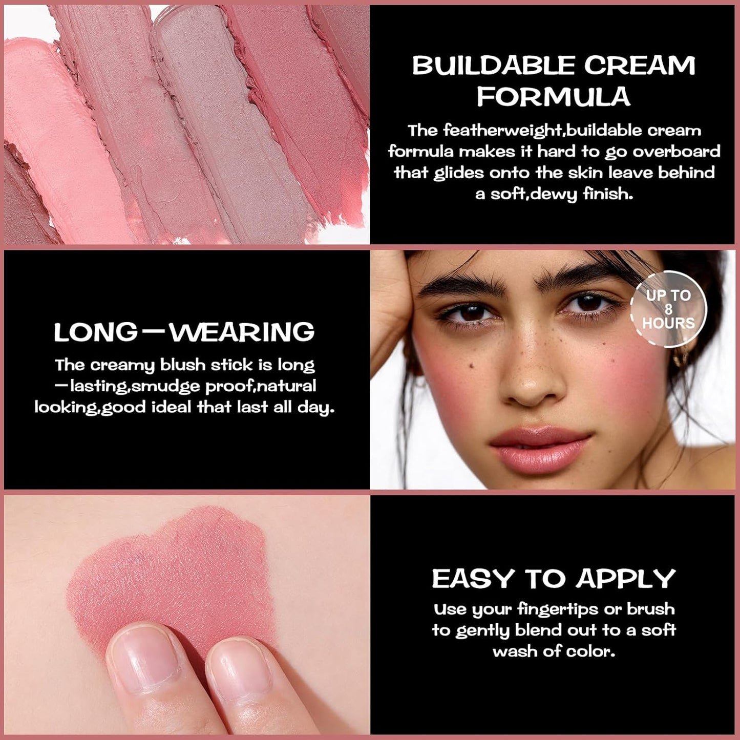 FOCALLURE Cream Blush Makeup,Buildable Blush Stick for Cheeks,Matte and Dewy Finish,Long Wearing,Easy Application,Lightweight Multi Stick,ROSE FLUSH