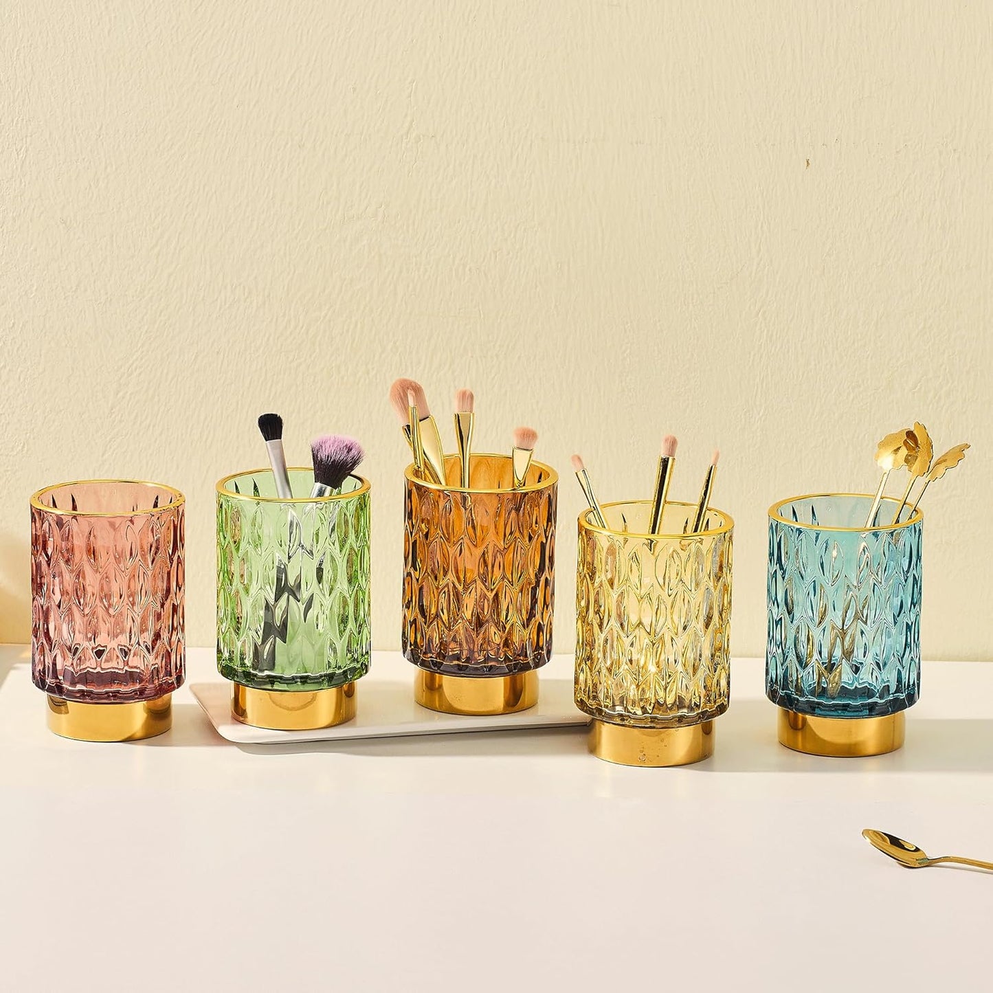 Makeup Brush Holder Organizer,Toothbrush Holders,Desk Pen Pencil Holder,Multifunctional Vintage Glass Brush Cup（A39-4-US）