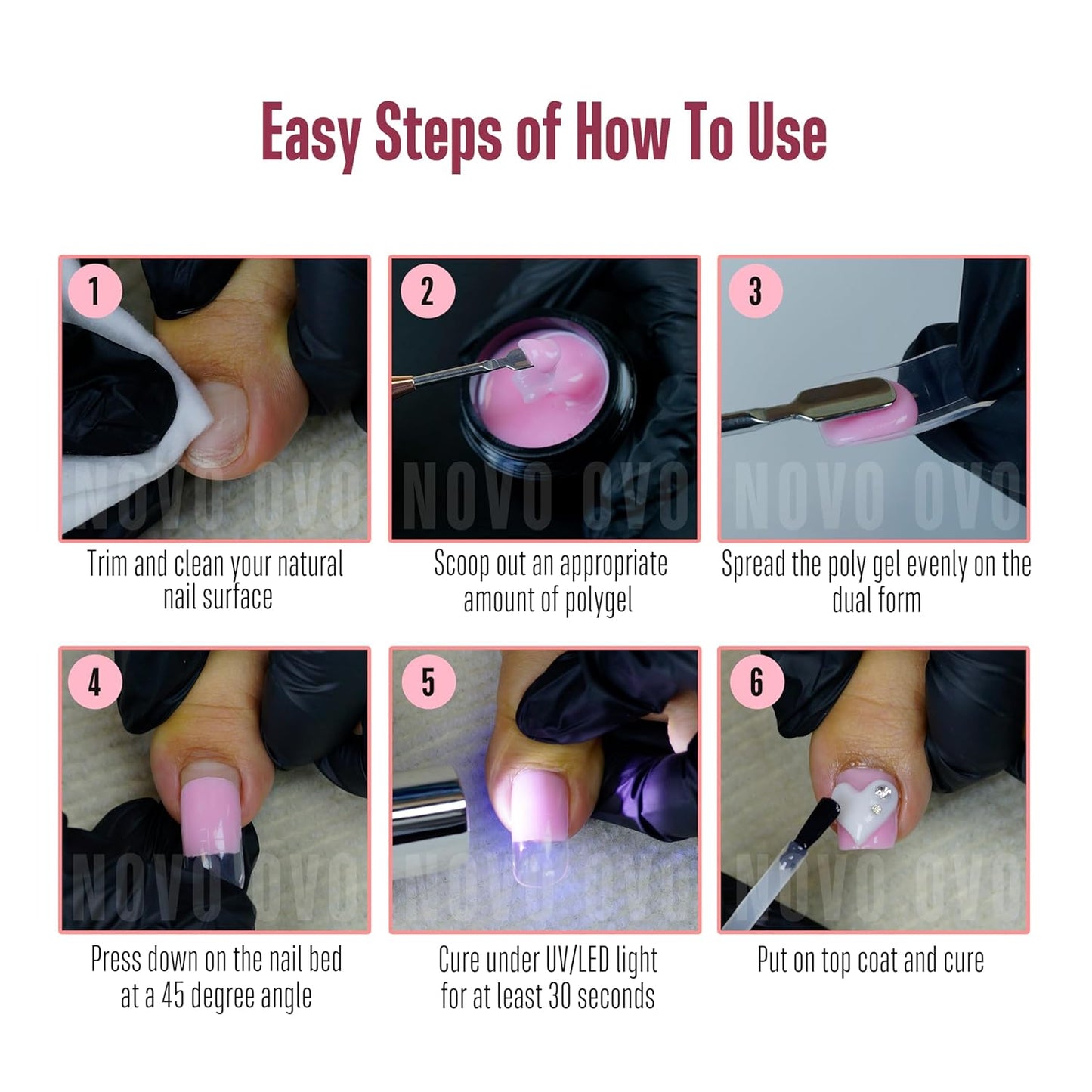 Upgraded NON-STICKY Polygel Solution Procedure Set, White and Pink non-sticky Poly Gel, Dual-Ended Nail Pen, Extra Slim Nail File, Easy to Use Together with Toe or Hand Nail Dual Forms